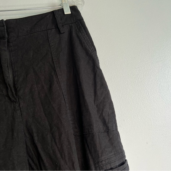 Rachel Zoe Pull On Cropped Pants Linen Blend Sz 12 Black Utility Boho casual - Picture 5 of 11